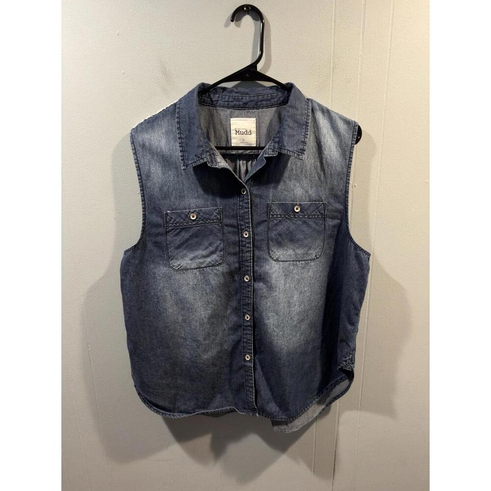 Womens MUDD Denim Sleeveless Shirt, Size XL Blue Summer Fun Casual or Dressed